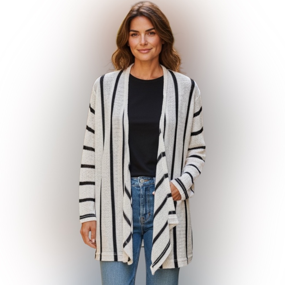 Cato Black and White Striped Cardigan